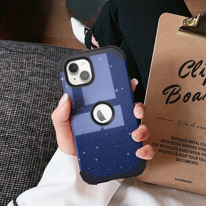 IDweel for iPhone 15 Case with Screen Protector for Men,Luxury 3 in 1 Shockproof Slim Fit Hybrid Heavy Duty Hard PC Cover Soft Silicone Bumper Full Body Anti-Fingerprint Case,Glitter Blue Black - color: Glitter Blue Black