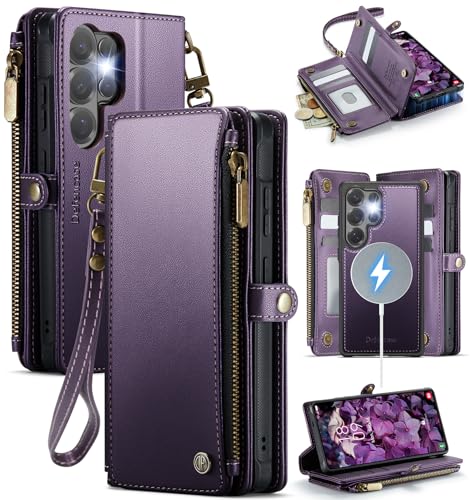 Defencase for Galaxy S26 Ultra Case Wallet Compatible with Magsafe, Purple | Magnetic Detachable, RFID Bolcking Card Holder, Zipper Strap, PU Leather Drop-Proof Phone Cover for Samsung Galaxy S26 Ultra - color: (Detachable with Magsafe)-Purple