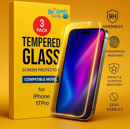 Screen Protector for iPhone 17 Pro – 6.3” – 3-Pack [9H Hardness] Tempered Glass – Scratch and Impact Resistant, Easy Install – High Sensitivity – Case-Friendly