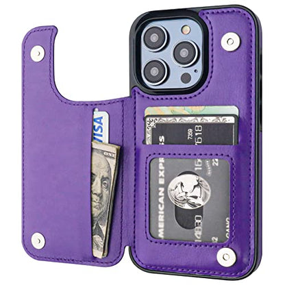 ONETOP for iPhone 14 Pro Wallet Case with Credit Card Holder,Purple | Kickstand,ID/Cash Holder,Case Wallet with Card Slots,Double Magnetic Clasp,Durable PU Leather Shockproof Cover for Women Men - color: Purple
