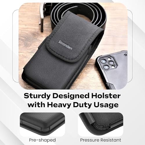 Heavy Duty Holster for iPhone 17 Pro Max,16 Pro Max, 16 Plus, 15 Pro Max, 15 Plus, 14 Pro Max, 14 Plus, 13 Pro Max, 12 Pro Max - Military Grade Nylon Belt Pouch (Fits Armor/Battery Case) - size: Large