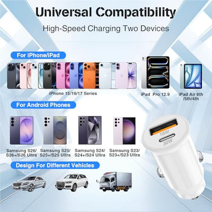48W USB C Car Charger, Dual Port USB-C & USB-A Car Fast Charging Adapter - color: White, size: 3ft