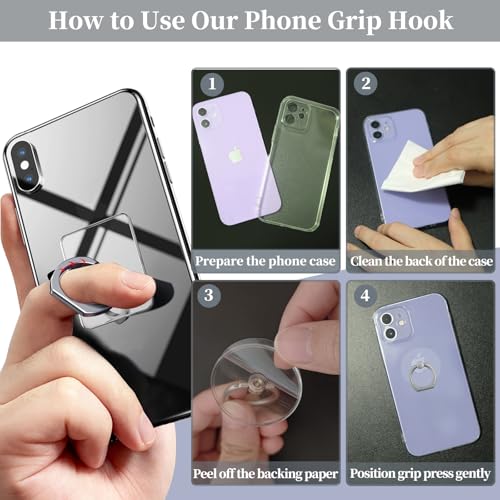3Pcs Adhesive Clear Phone Strap Grip Finger Holder for Hand, Sticky Animal Cellphone Loops Handle for Back of iPhone Case Accessories, Thin Smartphone Grips - Rabbit, Cat, Bear