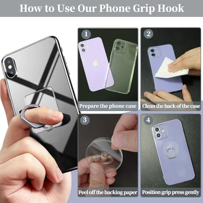 3Pcs Adhesive Clear Phone Strap Grip Finger Holder for Hand, Sticky Animal Cellphone Loops Handle for Back of iPhone Case Accessories, Thin Smartphone Grips - Rabbit, Cat, Bear