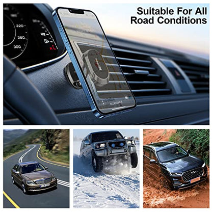 Magnetic Car Phone Holder, 360-Degree Rotating Dashboard Mount, Compatible with MagSafe, Universal Fit for iPhone, Samsung and All Smartphones