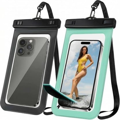 [2 Pack Waterproof Phone Case, Universal Dry Bag for iPhone 15/14/13/12 Pro Max, IPX8 Waterproof Pouch, Cruise Ship & Beach Essentials, Black & Green - 6.8" - color: A3-Black+Green-2 pack, size: 6.8in