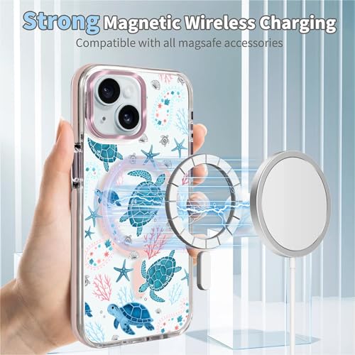 VisEnt Clear Case for iPhone 15, Magnetic Phone Case, Transparent Slim Cover, Military Grade Protection, Shockproof, Anti-Yellowing, Scratch Resistant, Sea Turtle Paisley - color: Sea Turtle Paisley, size: Iphone 15