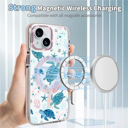 VisEnt Clear Case for iPhone 15, Magnetic Phone Case, Transparent Slim Cover, Military Grade Protection, Shockproof, Anti-Yellowing, Scratch Resistant, Sea Turtle Paisley - color: Sea Turtle Paisley, size: Iphone 15