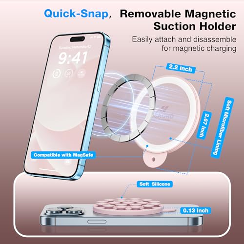 Magnetic Suction Cup Phone Mount, Compatible with MagSafe, Silicone Octo Cup Buddy Sticky Grip Holder for iPhone and Android, Removable Hands-Free Selfie/Video for TikTok, Lovely Pink - color: Lovely Pink