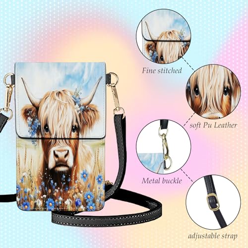 Small Crossbody Bags for Women Touchscreen Cell Phone Bag Cross Body Purses with adjustable Strap,Gifts For Teenage Girls-Highland Cattle Cow