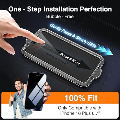 EZ-GLAZ-4+2 Pack for iPhone 16 Plus Privacy Screen Protector (6.7") - size: iPhone 16 Plus