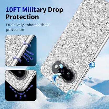 Glitter Case for Google Pixel 10A Phone Case for Women Girls, Slim Ultra Thin Matte Back Shockproof Protective Cover for Google Pixel 10A 5G Crystal Bling Case (Silver) - color: Silver