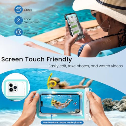 Niveaya [Floatable Floating Waterproof Phone Pouch 2 Pack-Up to 8.5", Large Space Adjustable Neck Lanyard Waterproof Phone Case, Phone Dry Bags for Vacation Beach Pool Kayak Cruise Travel Essentials - color: Green + Pink