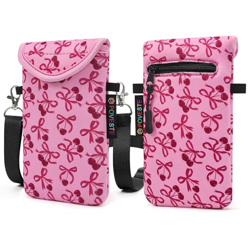 Flap Closure Secure Cell Phone Bag with Card Pocket for iPhone & Samsung - color: Bow&Cherry