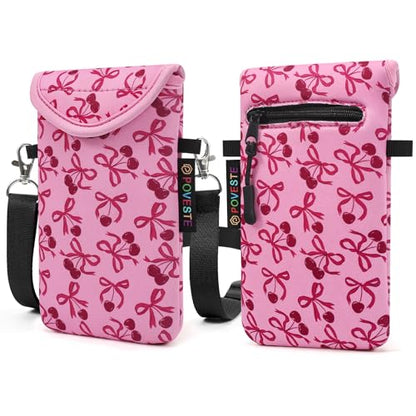 Flap Closure Secure Cell Phone Bag with Card Pocket for iPhone & Samsung - color: Bow&Cherry