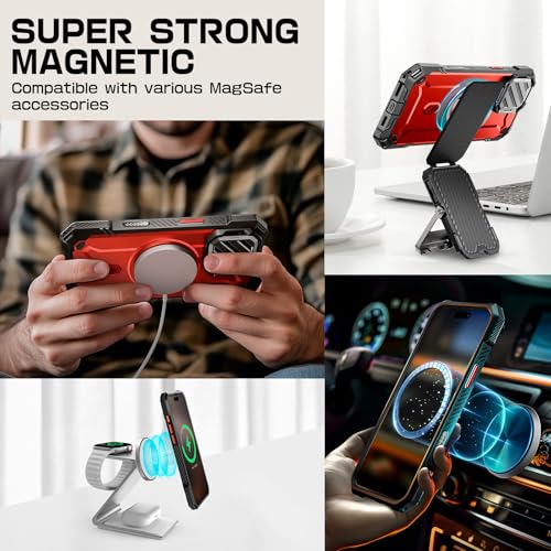 SUPCASE for iPhone 16 Pro Max Case (6.9 inch) with Camera Cover Stand,Ruddy | Compatible with MagSafe, Camera Control Button, Military-Grade Drop Protection, Heavy Duty Rugged Magnetic Case, UB Mag XT - color: Ruddy