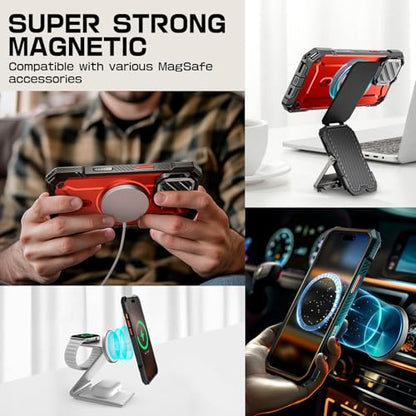 SUPCASE for iPhone 16 Pro Max Case (6.9 inch) with Camera Cover Stand,Ruddy | Compatible with MagSafe, Camera Control Button, Military-Grade Drop Protection, Heavy Duty Rugged Magnetic Case, UB Mag XT - color: Ruddy