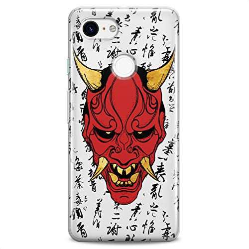 TPU Case Compatible for Google Pixel 9 8 Pro 7a 6a 5a XL 4a 5G 2 XL 3 XL 3a Devil Clear Print Red Design Samurai Soft Face Slim fit Horns Man Cute Golden Fangs Flexible Silicone Head - color: Devil Mask