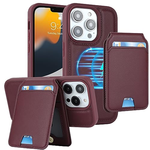 iCoverCase Wallet Case for iPhone 13 Pro Max/12 Pro Max Compatible with MagSafe, Magnetic Detachable Card Slots Holder PU Leather Kickstand Wireless Charging Case 6.7 Inch (Wine Red) - color: Wine Red