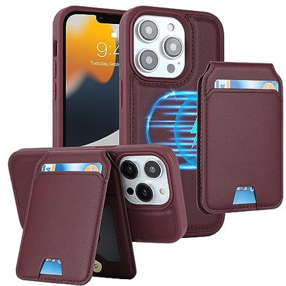 iCoverCase Wallet Case for iPhone 13 Pro Max/12 Pro Max Compatible with MagSafe, Magnetic Detachable Card Slots Holder PU Leather Kickstand Wireless Charging Case 6.7 Inch (Wine Red) - color: Wine Red
