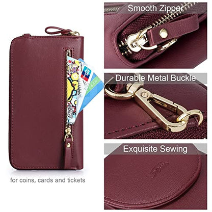 S-ZONE Small Crossbody Bags for Women Phone Purse RFID Blocking Wallet | Card Slots, Vegan Leather, Anti-theft, Multi Pockets, Detachable Adjustable Strap, Travel Eveyday Outing - color: Dark Red