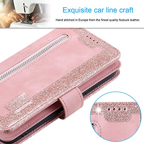 EYZUTAK Wallet Phone Case for Samsung Galaxy A13 5G/4G/A04S, Retro Matte 9 Card Holder Slots Zipper Pocket Case PU Leather Magnetic Closure Kickstand Wrist Strap Shockproof Folio Flip - Rose Gold - color: Rose Gold, size: Samsung Galaxy A13/A04S