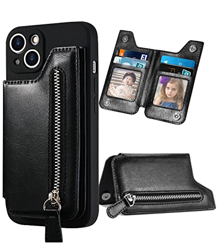 Stick on Wallet for Phone Case, Credit Adhesive Card Holder for Back of Phone Cases Flip Leather Zipper Wallet Sleeve Pouch Compatible with iPhone, Samsung Galaxy Most Smartphones Black - color: Black