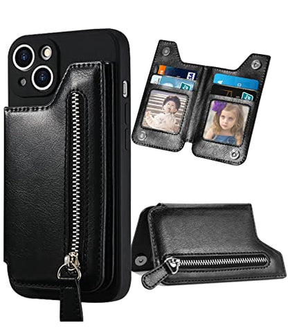 Stick on Wallet for Phone Case, Credit Adhesive Card Holder for Back of Phone Cases Flip Leather Zipper Wallet Sleeve Pouch Compatible with iPhone, Samsung Galaxy Most Smartphones Black - color: Black