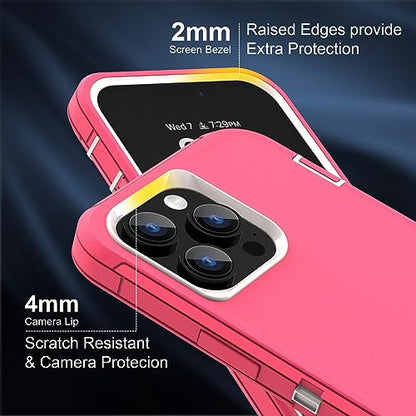 Sansunto Case Designed for iPhone 13 Pro, 3 Layer Heavy Duty Shockproof Protective Case, Silicone Rubber Cover Rugged Hybrid Full Body Protection Bumper for Women (Rose/White) - color: Rose/White