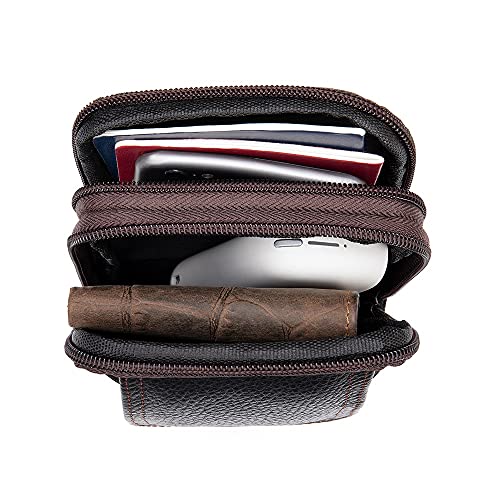 Leather Shoulder Pouch Men, Phone Waist Bag, Belt Loop Messenger Business Bag Crossbody Satchel Purse with Adjustable Strap - color: Coffee