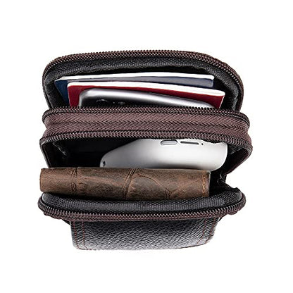 Leather Shoulder Pouch Men, Phone Waist Bag, Belt Loop Messenger Business Bag Crossbody Satchel Purse with Adjustable Strap - color: Coffee