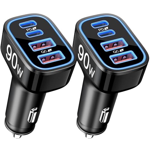 Car Charger USB C, 90W 4-Port Cigarette Lighter USB Charger Adapter, 2 Pack - style: 2-Pack
