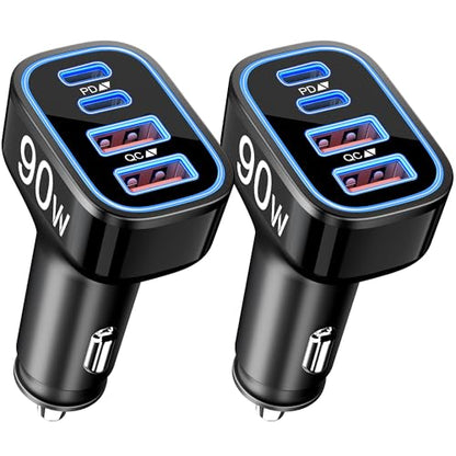 Car Charger USB C, 90W 4-Port Cigarette Lighter USB Charger Adapter, 2 Pack - style: 2-Pack