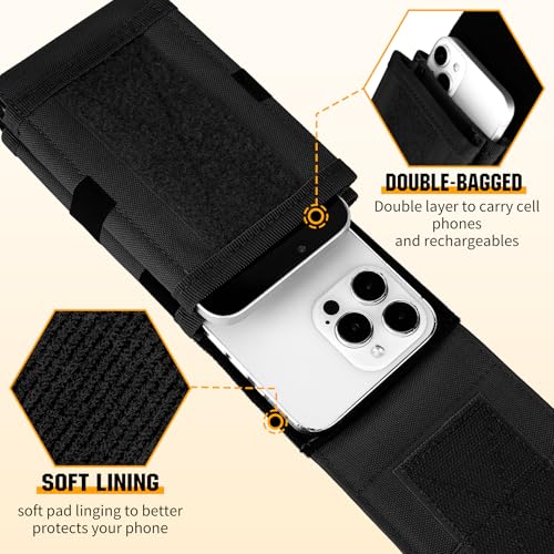 Dual Tactical Phone Pouch Molle Phone Holster Double Capacity Holder Universal Utility EDC Pouch for iPhone 17 Pro Max/17 Pro/16 Pro Max/16 Pro/15 Pro Max/15 - color: Black