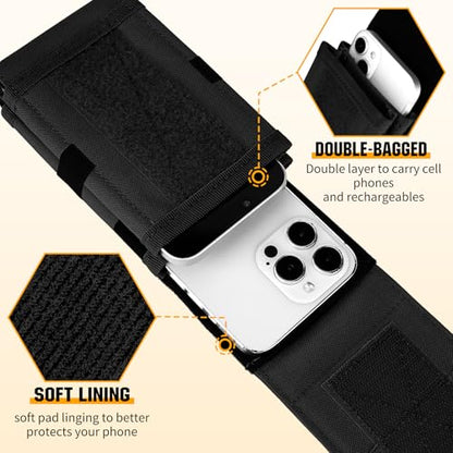 Dual Tactical Phone Pouch Molle Phone Holster Double Capacity Holder Universal Utility EDC Pouch for iPhone 17 Pro Max/17 Pro/16 Pro Max/16 Pro/15 Pro Max/15 - color: Black