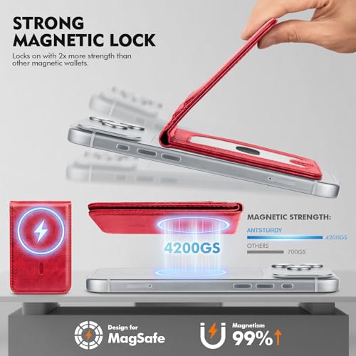RFID Blocking MagSafe Wallet Stand with Card Holder,5 Card Slots & ID Window,PU Leather Magnetic Phone Adjustable Kickstand for iPhone 12/13/14/15/16/17 Pro Max & Air Plus Series,Red - color: Red, style: Stand Wallet