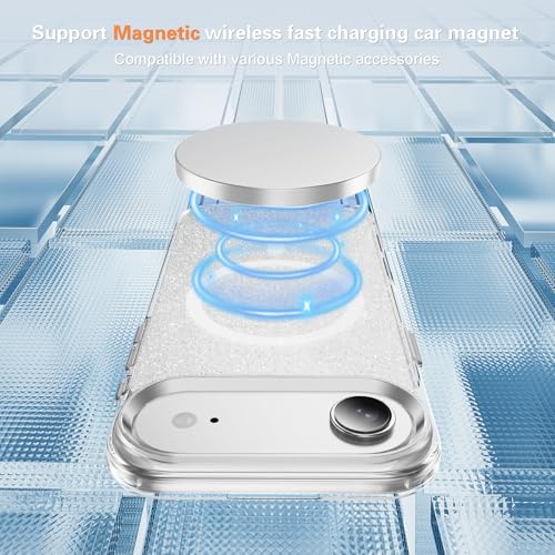 LEMAXELERS Magnetic Clear Glitter Case for iPhone 17 Air -Clear SF | Compatible with MagSafe, Crystal Sparkly Bling Clear TPU Bumper Hard PC Slim Shockproof Protective Cover - color: Clear, size: iPhone Air