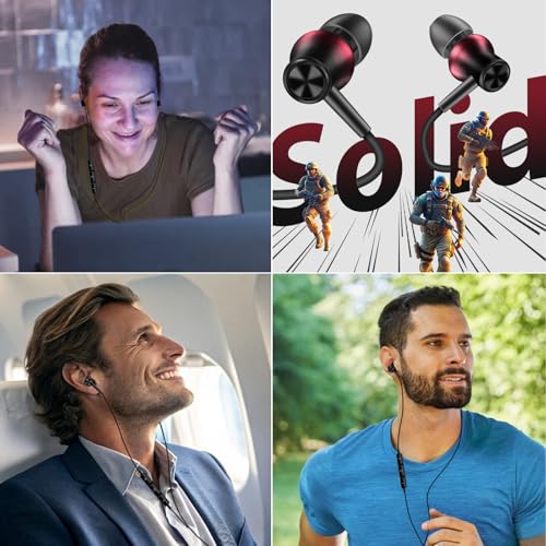 Jiunai Wired Earbuds 3.5mm Headphones in Ear Built-in Mic Red Black