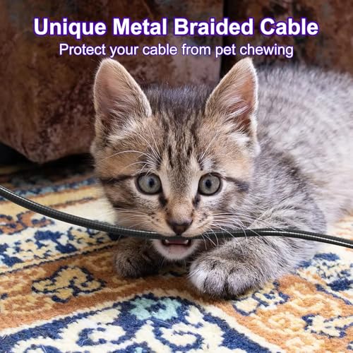 6FT Chew Proof Metal USB to Lightning iPhone Charger Cord, Cat Proof, Black
