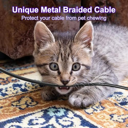 6FT Chew Proof Metal USB to Lightning iPhone Charger Cord, Cat Proof, Black