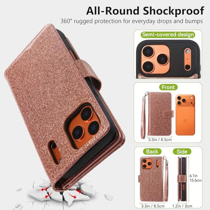Varikke for iPhone 17 Pro - Case Wallet Magnetic Detachable, Rose Gold - color: (Standard) Rose Gold, size: iPhone 17 Pro 6.3"