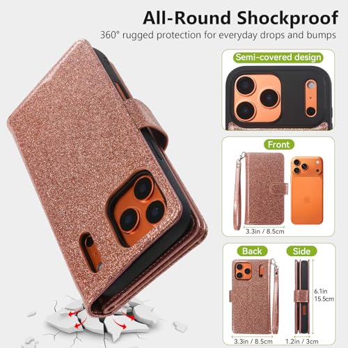 Varikke Wallet Case for iPhone 17 Pro Compatible with Magsafe, Rose Gold - color: (Compatible with MagSafe) Rose Gold, size: iPhone 17 Pro 6.3"