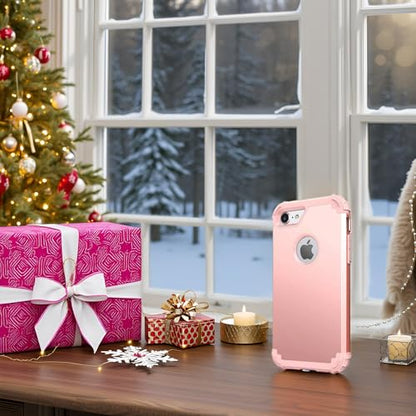 IDweel for iPhone 8 Case with Tempered Glass Screen Protector, for iPhone 7 Case, 3 in 1 Shockproof Slim Hybrid Heavy Duty Hard PC Cover Soft Silicone Bumper Full Body Case, Rose Gold - color: Rose Gold