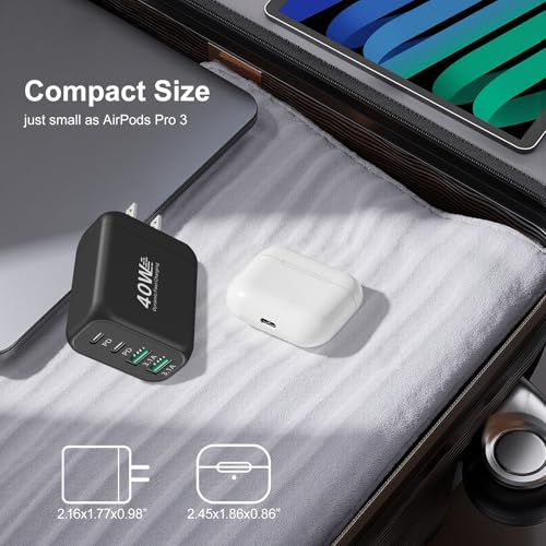 40W USB C Charger Block, Besgoods 25W Super Fast Charging with 6ft Long Braided USB C Cable Set for iPhone 17 16 15 Pro Max Galaxy S26 S25 iPad Tablets Androids - color: Black