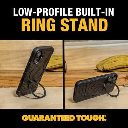 DEWALT 360° Rotatable Magnetic Ring for iPhone 16 Case, Heavy Duty Drop Protection Fit for MagSafe w/Stand & Ring Holder, Shockproof Nanobubbles for iPhone 16 Phone Case Ostand, Black - size: iPhone 16