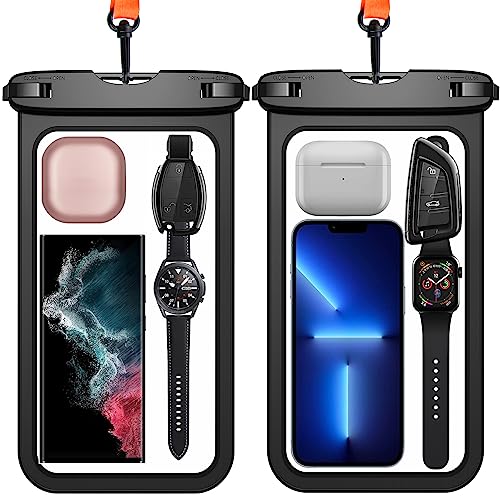 2 Pcs Waterproof Phone Pouch, [Up to 10" Large] Universal IPX8 Waterproof Cell Phone Case Dry Bag with Lanyard for iPhone 16 Pro Max/16E/15/14/13,Galaxy S25 Ultra/S24/S23 for Vacation -Black