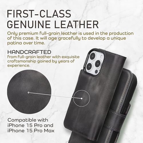 Bayelon Wallet Case for iPhone 15 Pro Max, Trifold Leather Wallet, Detachable Magnetic Flip Folio Cover, Card Holder, iPhone 15 Pro Max Wallet Case, MagSafe Compatible, RFID Blocking (Smoked Black) - color: Smoked Black, size: iPhone 15 Pro Max