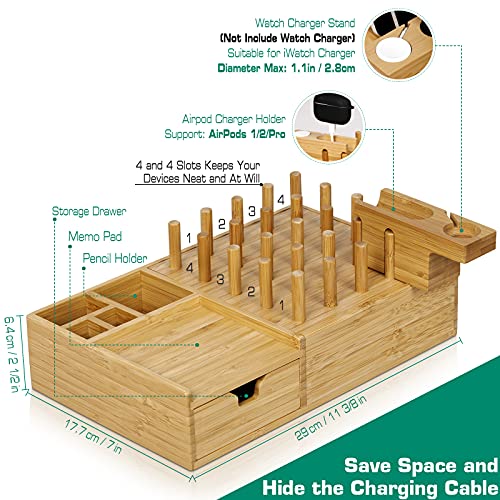 Darfoo Bamboo Charging Station for Multiple Devices with Drawer
