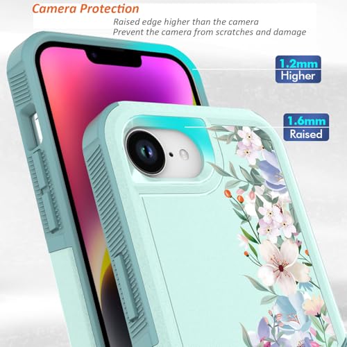 for iPhone 17e Case & iPhone 16e Case: Cute Flowers Floral Design for Girls Women Military Grade Drop Protection TPU Bumper Shockproof Silicone Phone Cover (Mint Green/Magnolia) - color: Mint Green/Magnolia