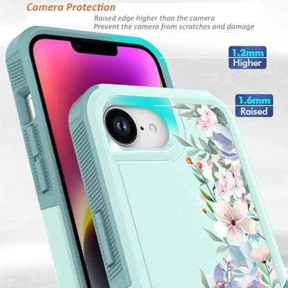for iPhone 17e Case & iPhone 16e Case: Cute Flowers Floral Design for Girls Women Military Grade Drop Protection TPU Bumper Shockproof Silicone Phone Cover (Mint Green/Magnolia) - color: Mint Green/Magnolia